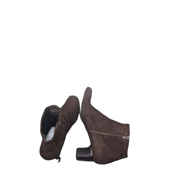 Franco Sarto Ankle Boots Women Sz 7 Brown Suede Zip Up Winter Boho Designer Work - Picture 5 of 6